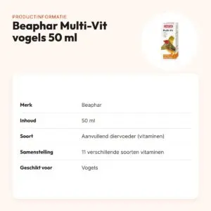 Beaphar Multi-Vit vogels 50 ml – vitaminesupplement voor vogels – productinformatie