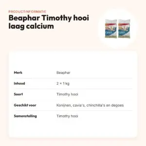 Beaphar Timothy hooi laag calcium 1 kg – multipack 2 stuks – productinformatie