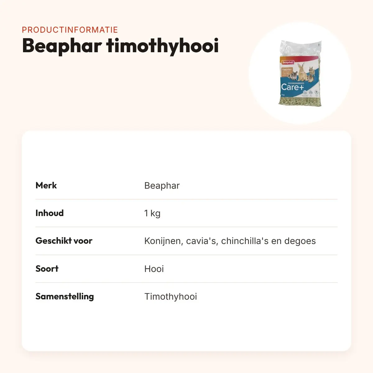 Beaphar timothyhooi 1 kg – voor konijnen en knaagdieren – productinformatie