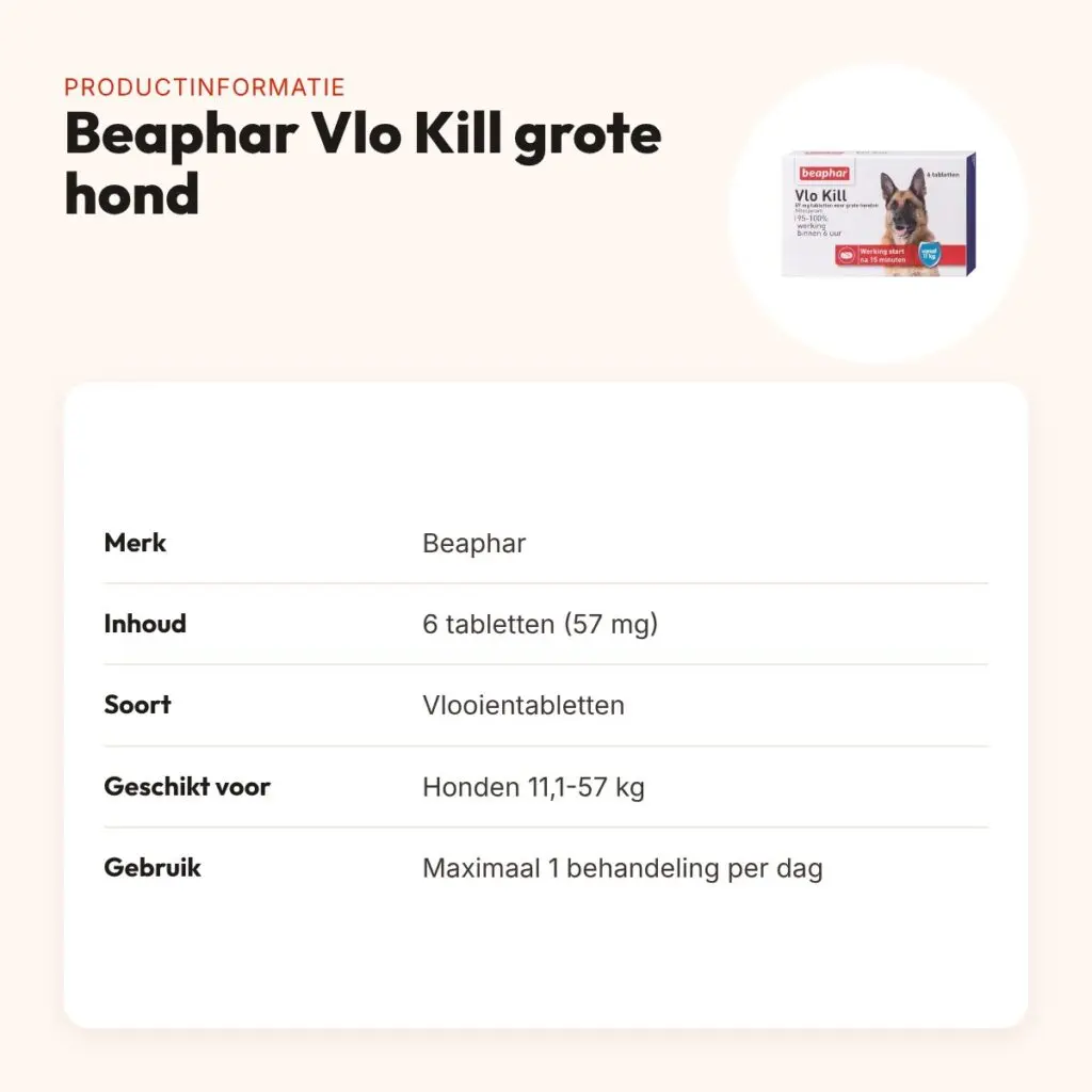 Beaphar Vlo Kill vlooientabletten grote hond 11-57 kg – 6 tabletten – productinformatie