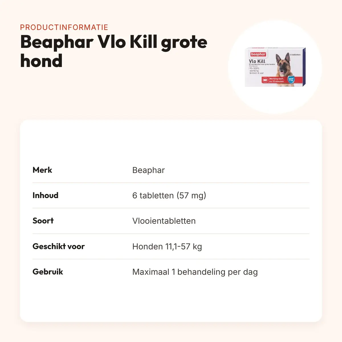 Beaphar Vlo Kill vlooientabletten grote hond 11-57 kg – 6 tabletten – productinformatie