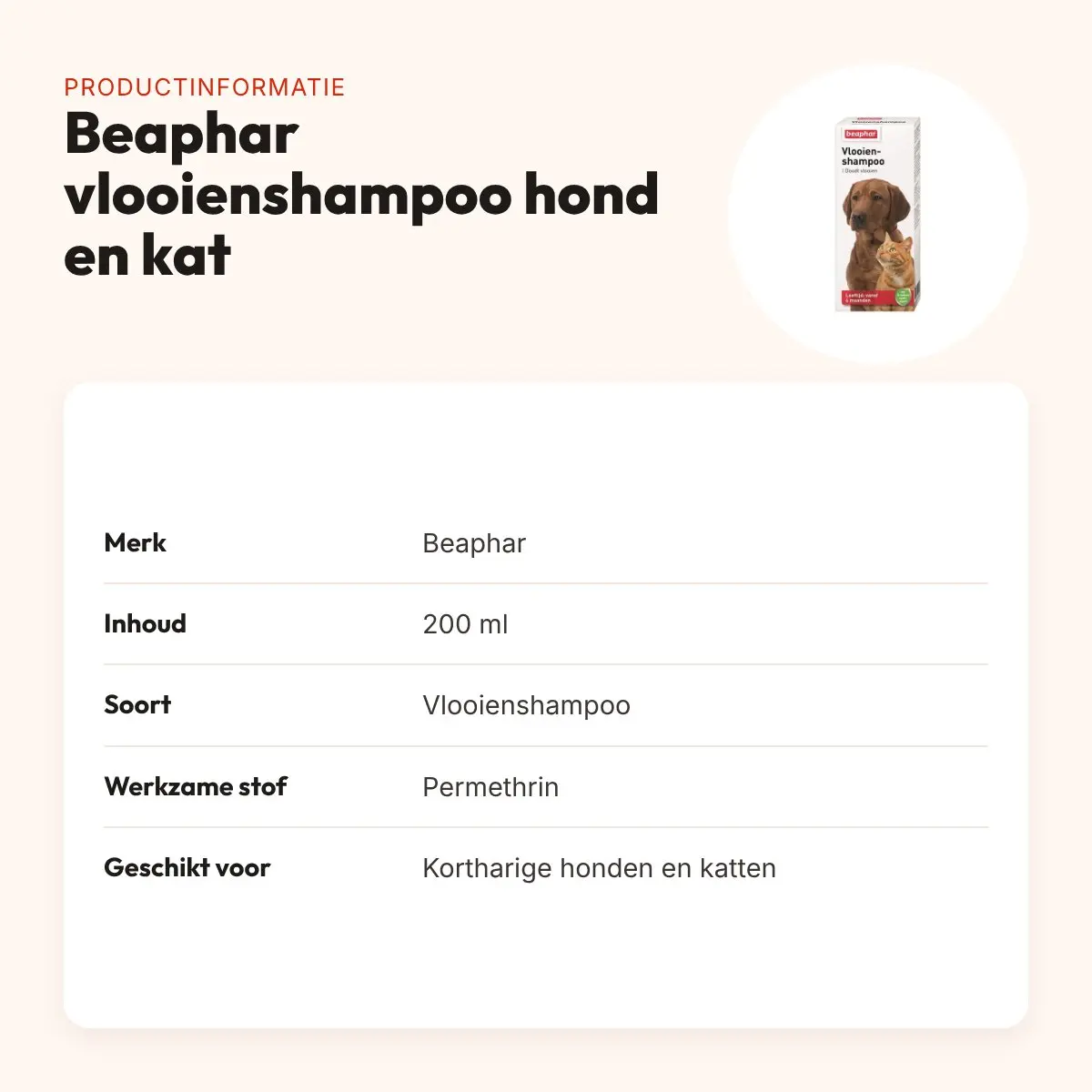 Beaphar vlooienshampoo hond en kat 200 ml – voor kortharige honden – productinformatie