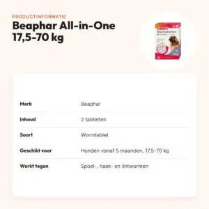 Beaphar wormtablet All-in-One hond 17,5-70 kg – 2 tabletten – productinformatie