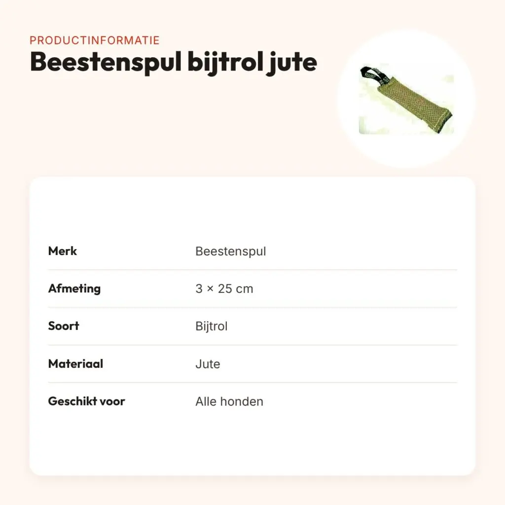 Beestenspul bijtrol jute 3 x 25 cm – met 2 handvaten – productinformatie