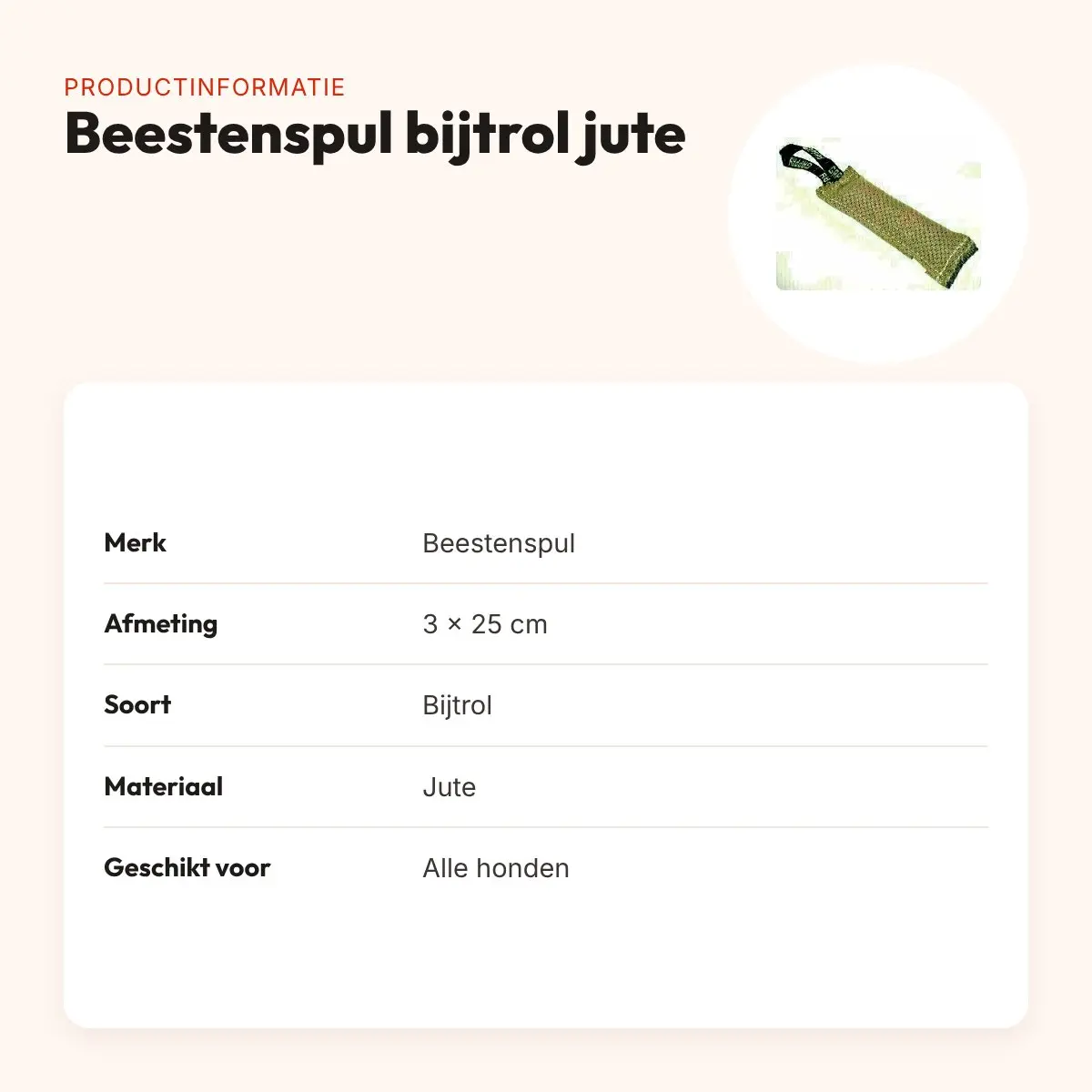 Beestenspul bijtrol jute 3 x 25 cm – met 2 handvaten – productinformatie