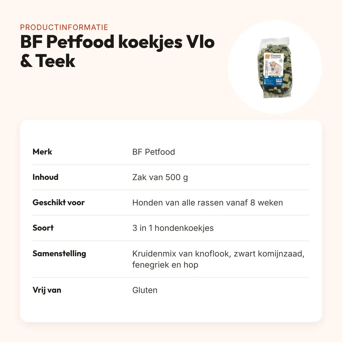 BF Petfood 3 in 1 hondenkoekjes Vlo & Teek 500 g – glutenvrij, plant-based – productinformatie