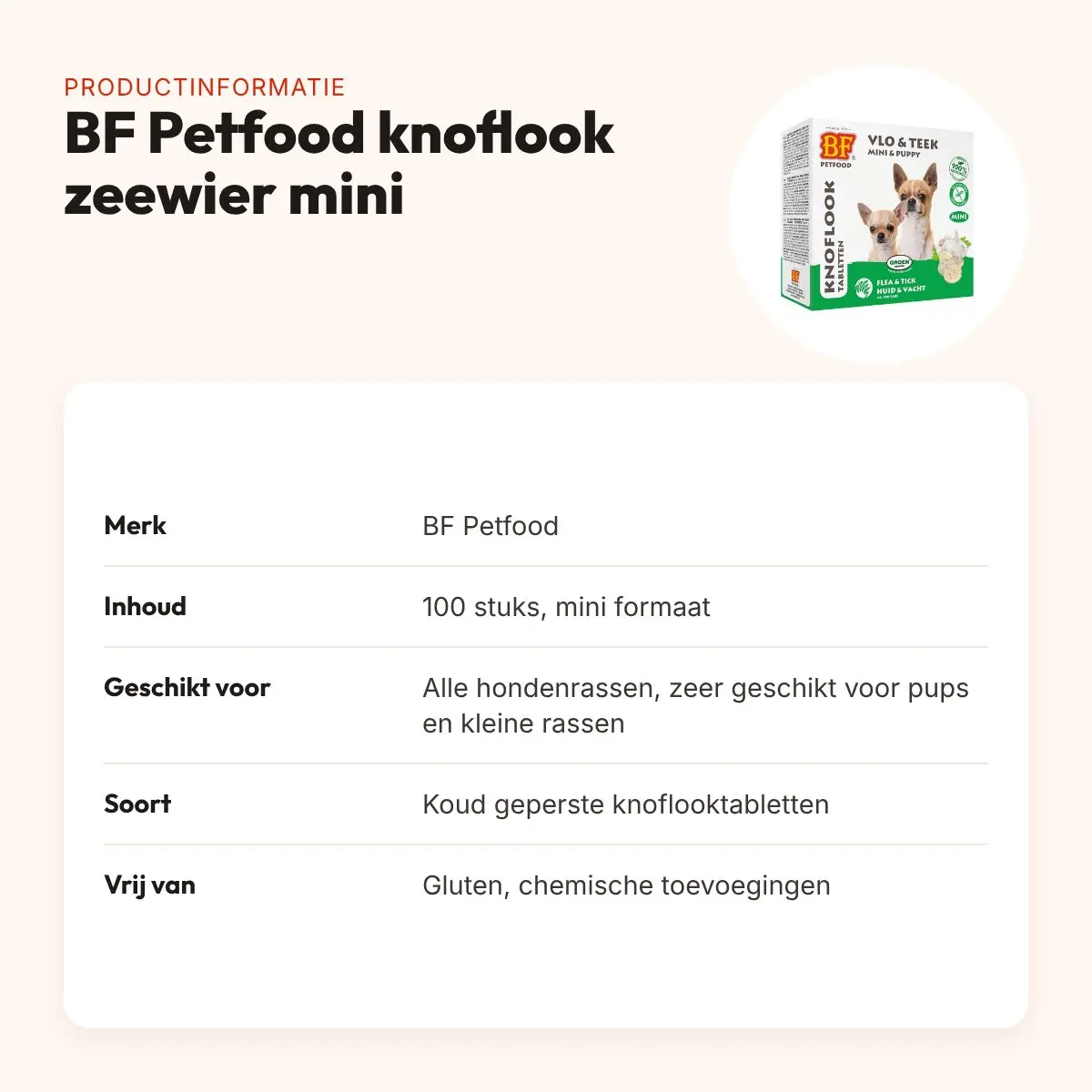 BF Petfood hondensnoepjes knoflook zeewier Mini 100 stuks – productinformatie