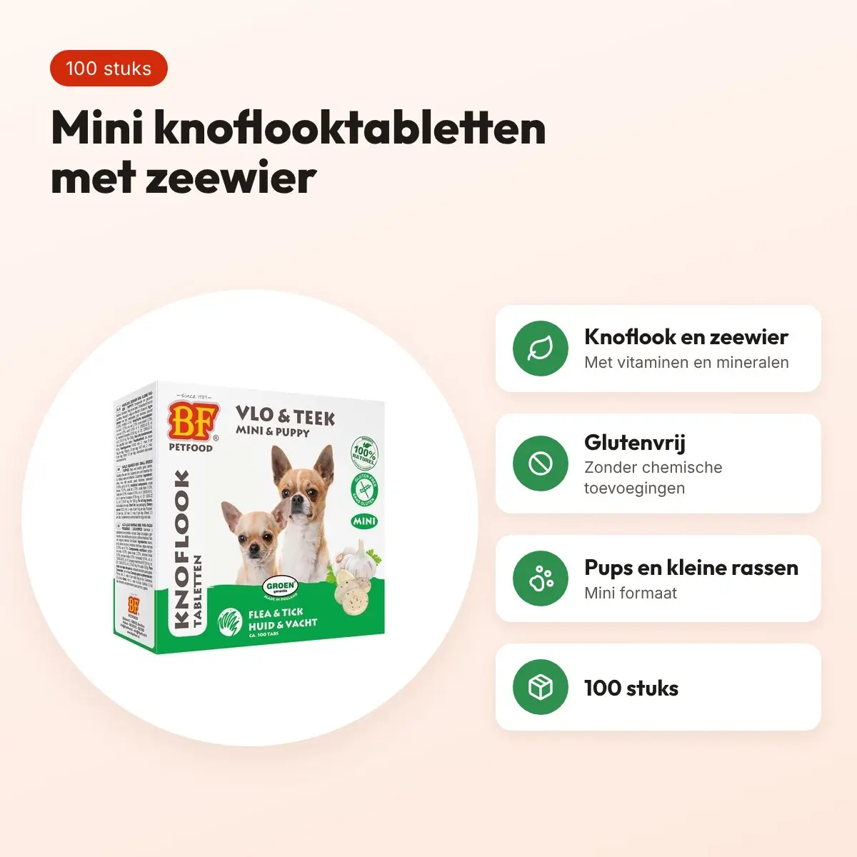 BF Petfood hondensnoepjes knoflook zeewier Mini 100 stuks – voordelen