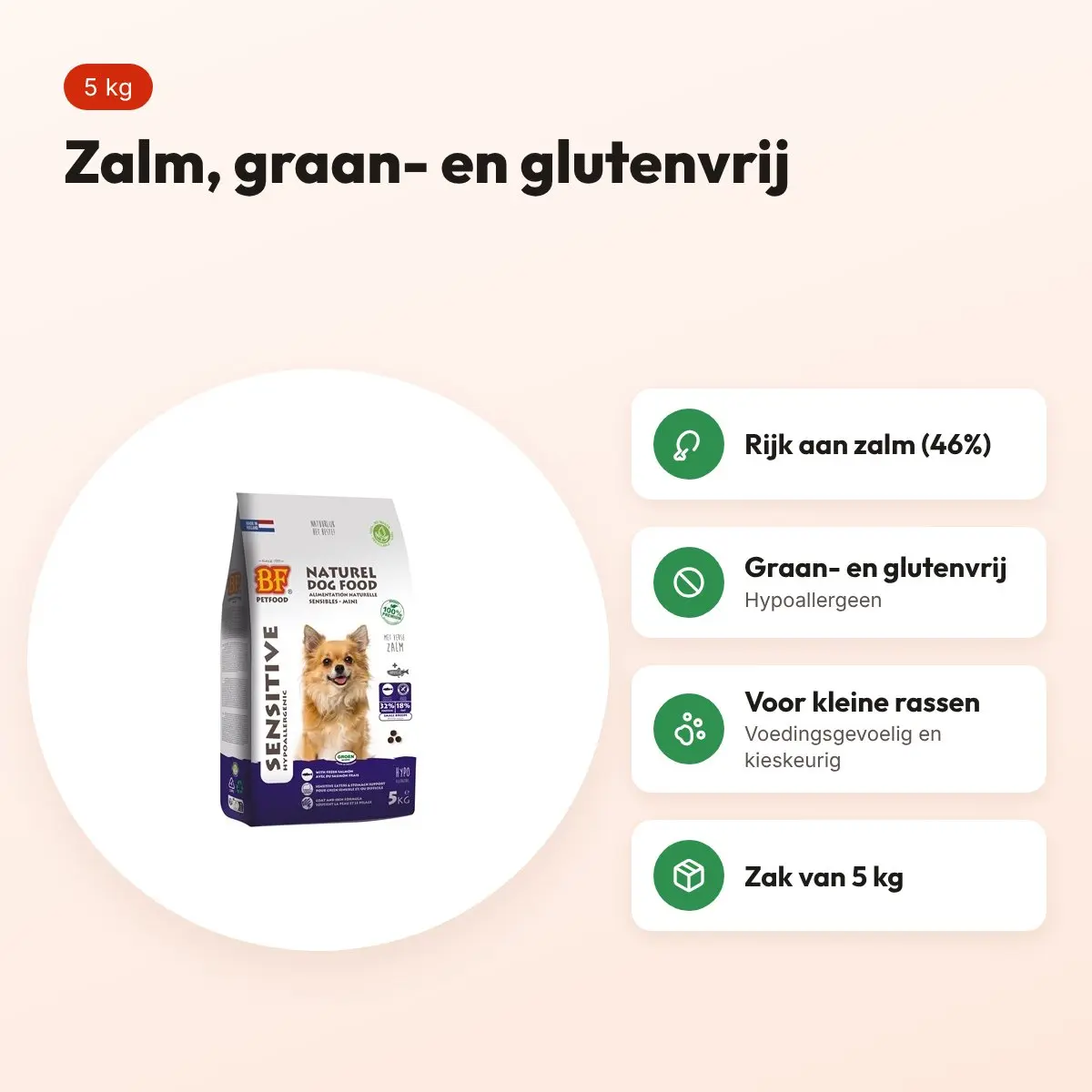 BF Petfood hondenvoer Adult Sensitive Small Breed 5 kg – zalm, graanvrij – voordelen