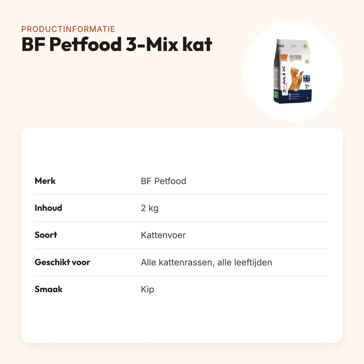 BF Petfood kattenvoer 3-Mix 2 kg – kip en taurine – productinformatie