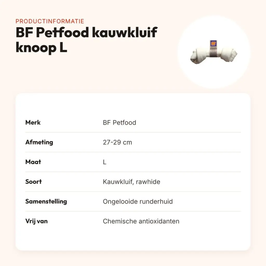 BF Petfood kauwkluif knoop naturel L 27-29 cm – rawhide – productinformatie