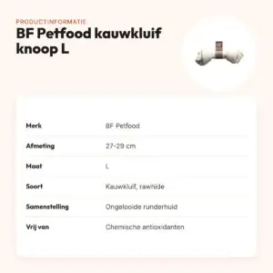 BF Petfood kauwkluif knoop naturel L 27-29 cm – rawhide – productinformatie