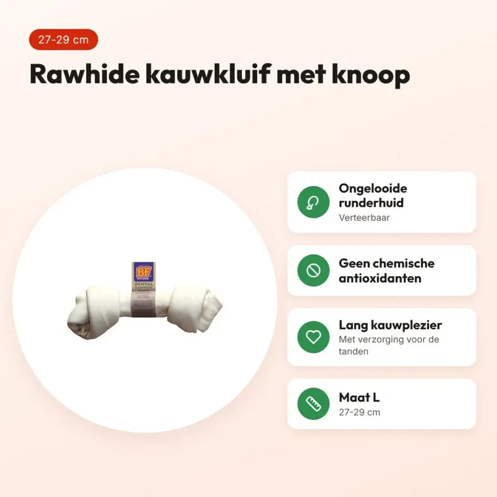 BF Petfood kauwkluif knoop naturel L 27-29 cm – rawhide – voordelen