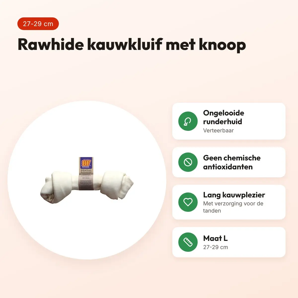 BF Petfood kauwkluif knoop naturel L 27-29 cm – rawhide – voordelen