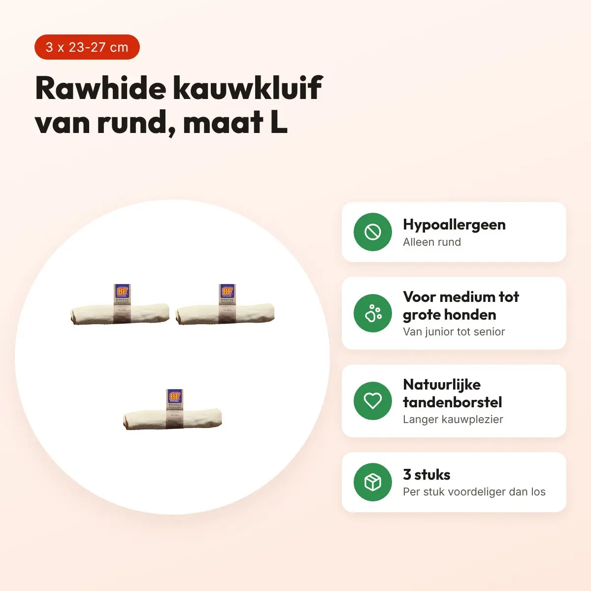 BF Petfood kauwkluif rawhide Large 23-27 cm – multipack 3 stuks – voordelen