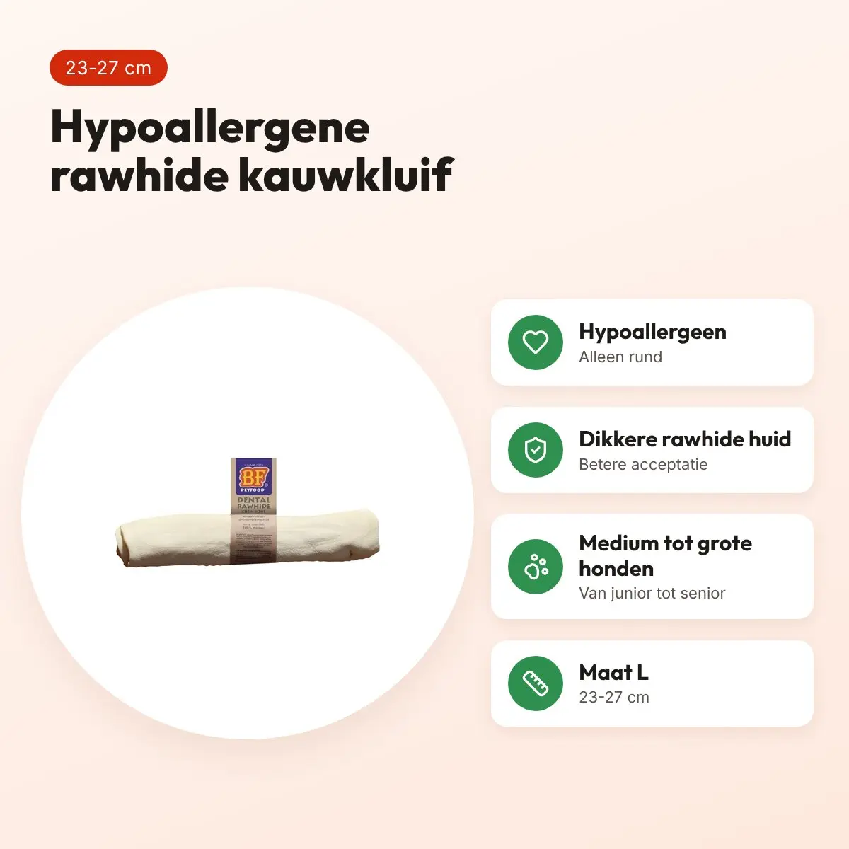 BF Petfood kauwkluif rawhide naturel L 23-27 cm – hypoallergeen – voordelen