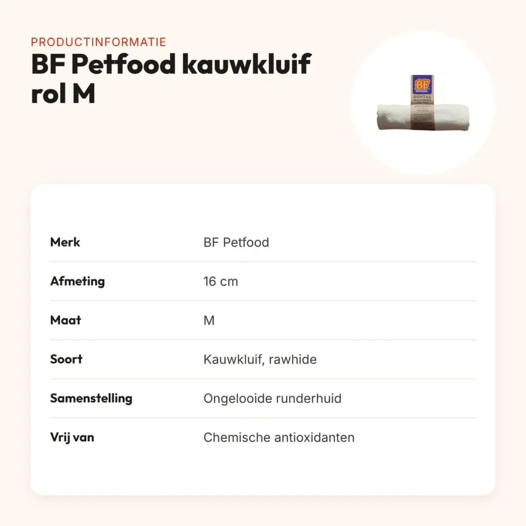 BF Petfood kauwkluif rol naturel M 16 cm – rawhide – productinformatie