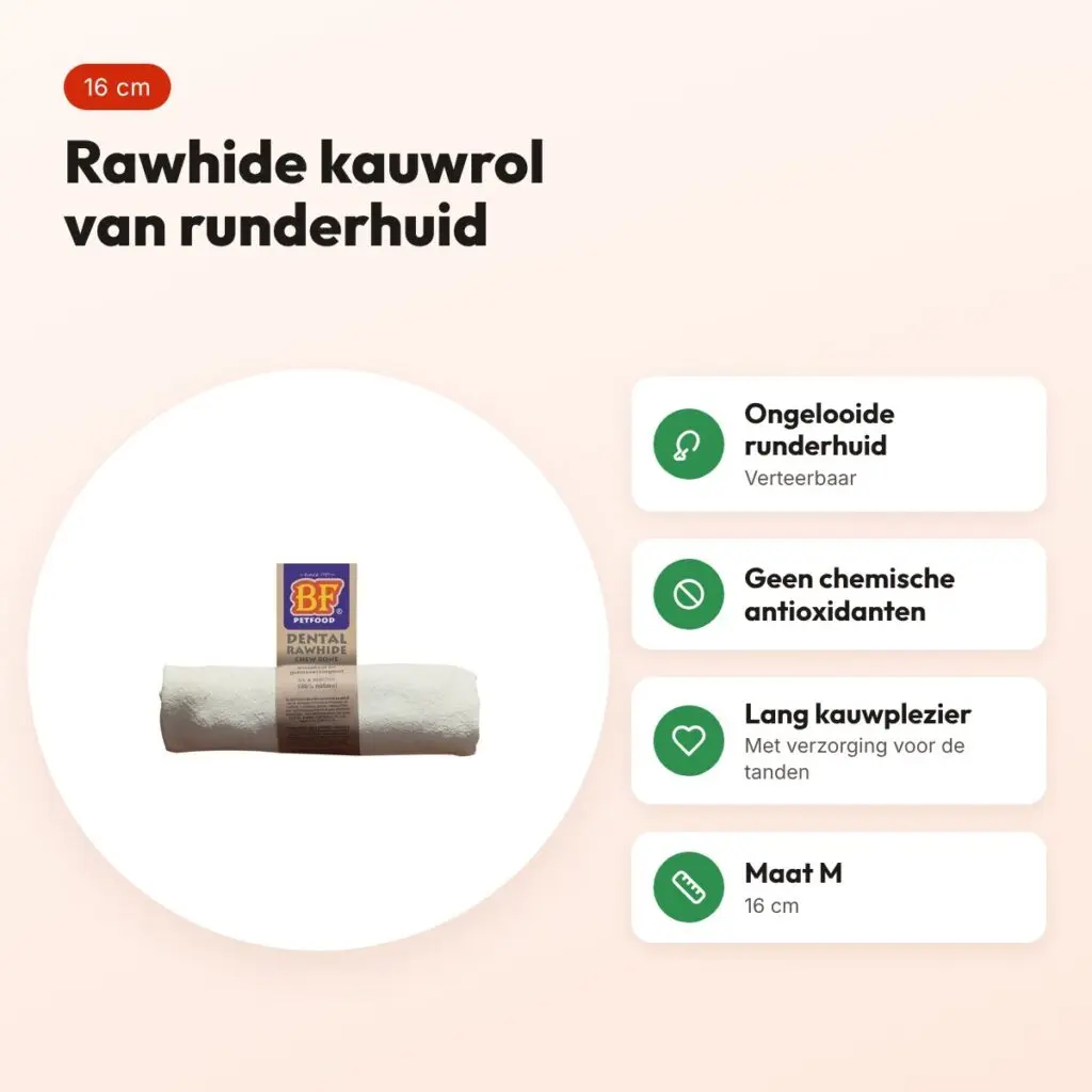 BF Petfood kauwkluif rol naturel M 16 cm – rawhide – voordelen