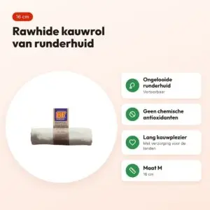 BF Petfood kauwkluif rol naturel M 16 cm – rawhide – voordelen