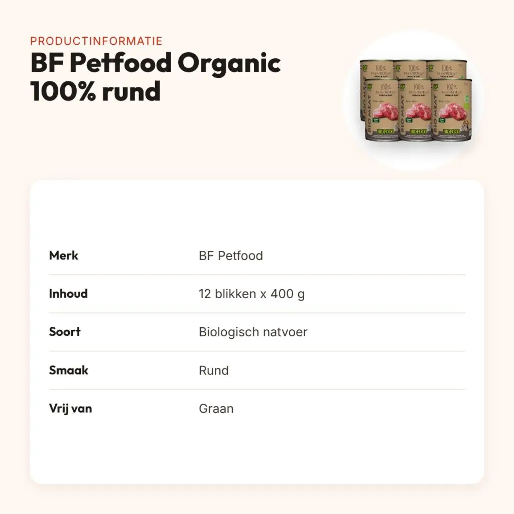 BF Petfood Organic hondenvoer 100% rund 12 x 400 g – biologisch blik – productinformatie