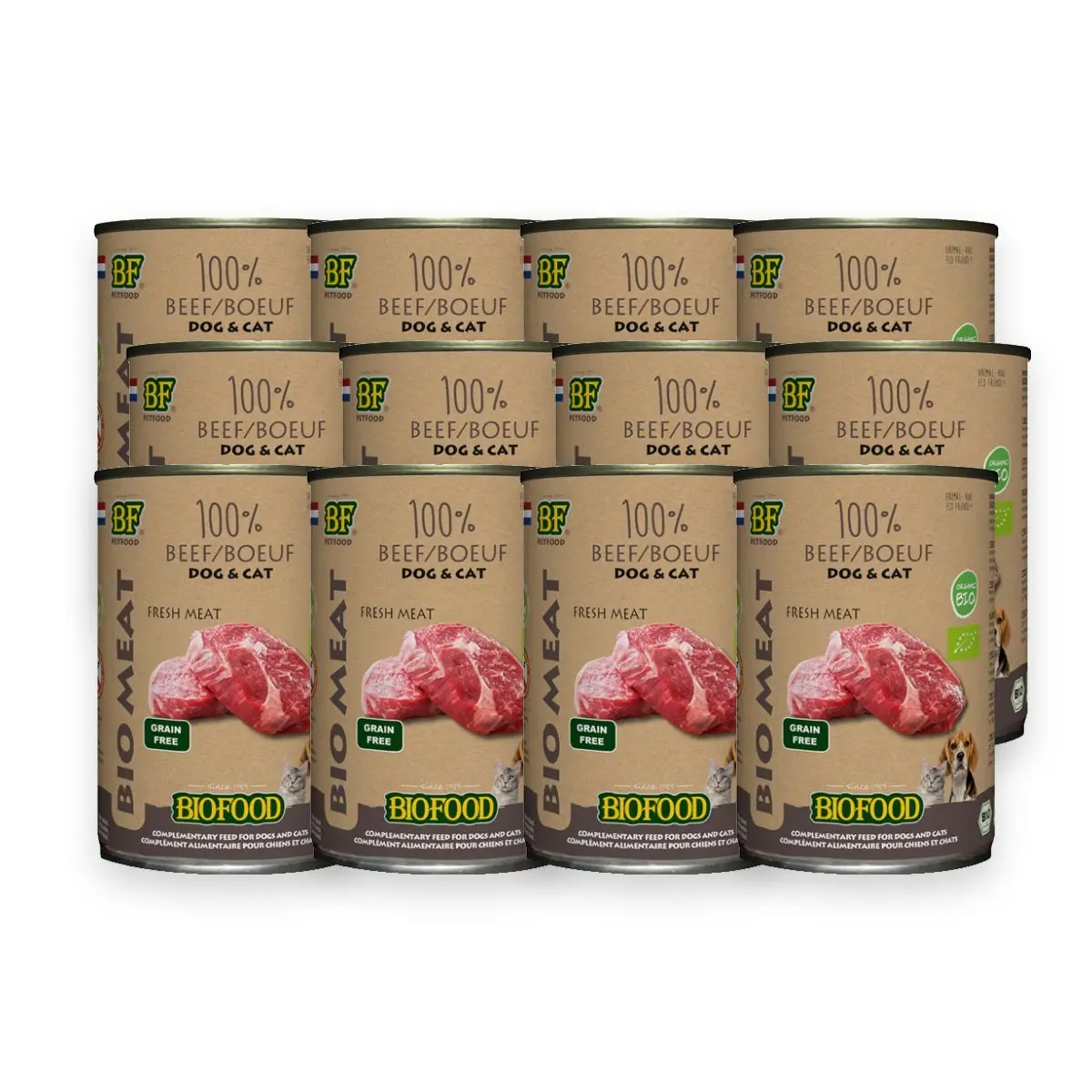 BF Petfood Organic hondenvoer 100% rund 12 x 400 g – biologisch blik