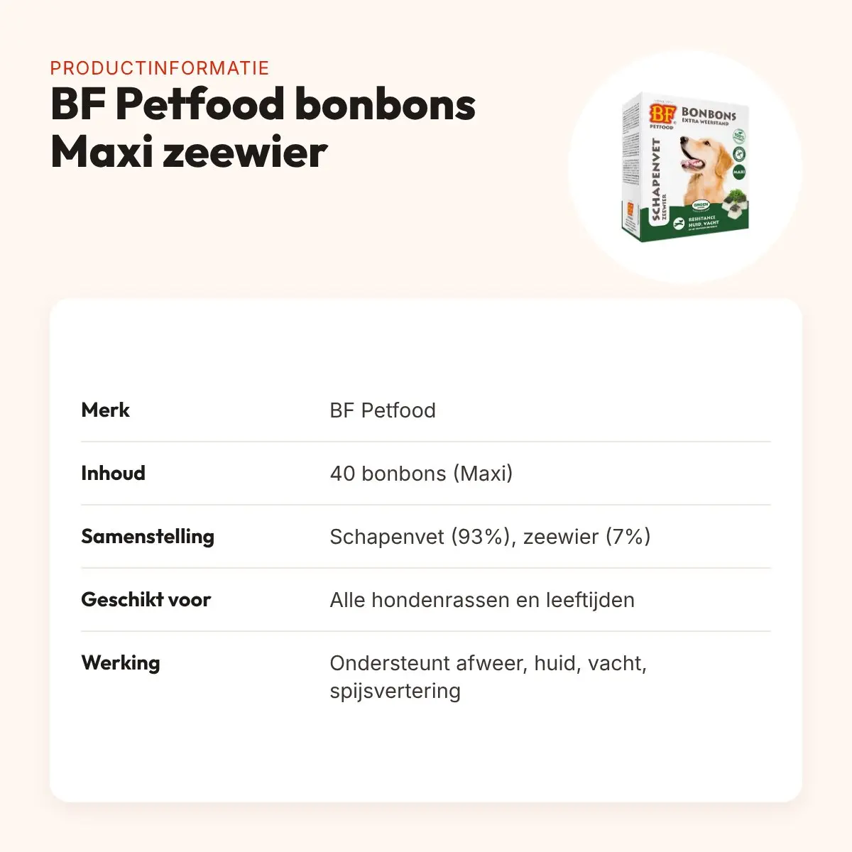 BF Petfood schapenvet bonbons Maxi zeewier 40 stuks – voor honden – productinformatie