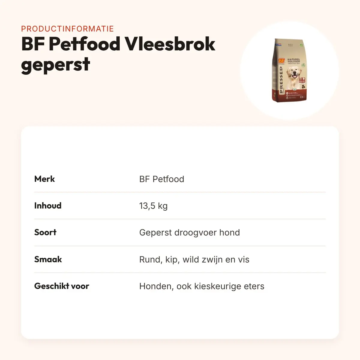 BF Petfood Vleesbrok geperst hondenvoer 13,5 kg – koudgeperst – productinformatie