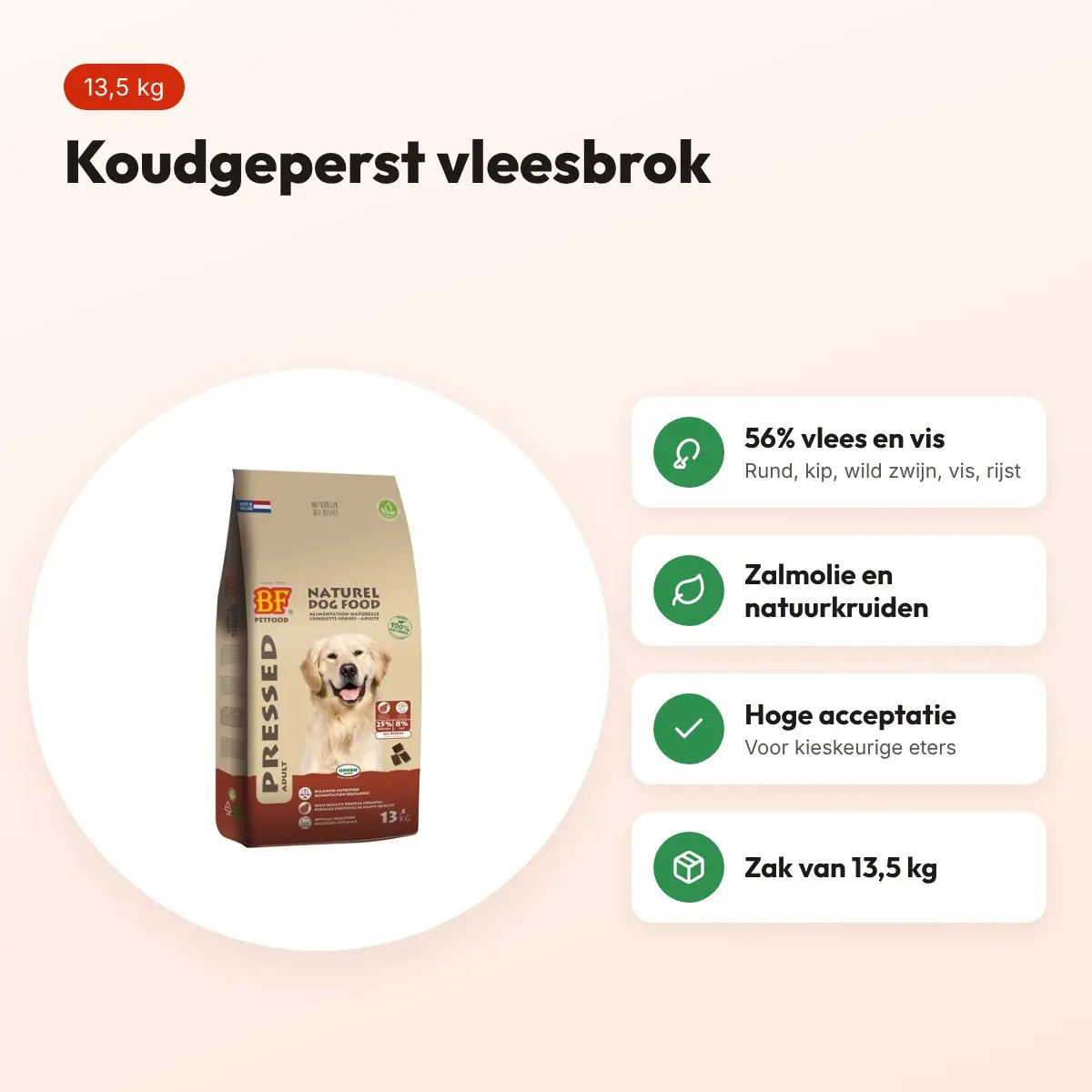 BF Petfood Vleesbrok geperst hondenvoer 13,5 kg – koudgeperst – voordelen