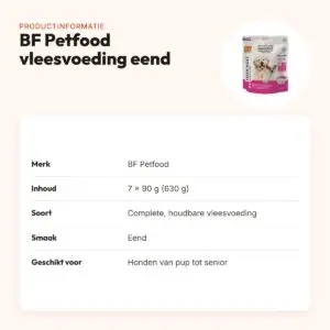 BF Petfood vleesvoeding eend 630 g – portieverpakking 7 x 90 g – productinformatie