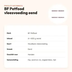 BF Petfood vleesvoeding eend houdbaar hondenvoer 800 g – multipack 4 stuks – productinformatie
