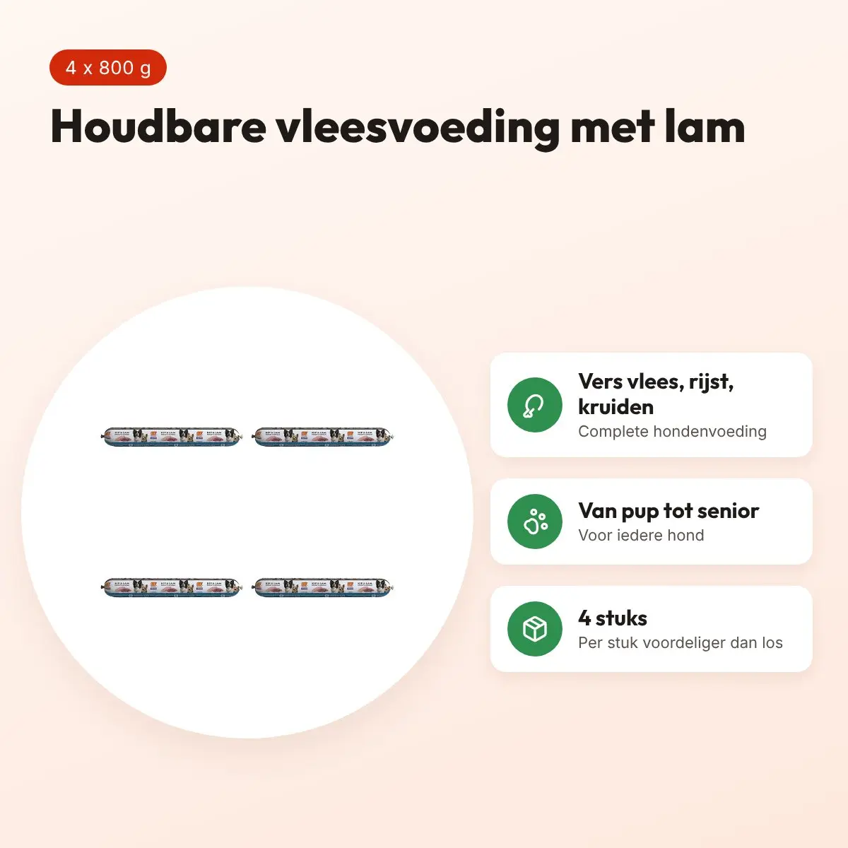 BF Petfood vleesvoeding hond lam 800 g – multipack 4 stuks – voordelen