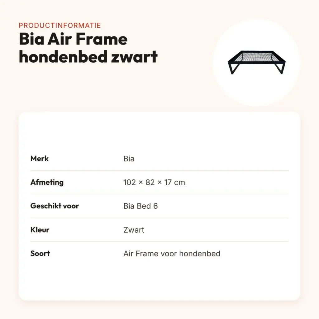 Bia Air Frame hondenbed zwart 102 x 82 x 17 cm – voor Bia Bed 6 – productinformatie