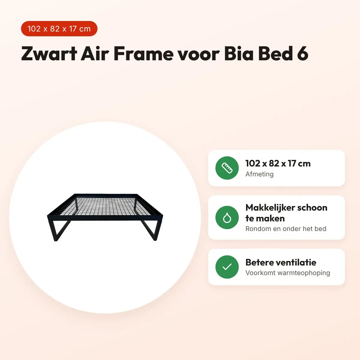 Bia Air Frame hondenbed zwart 102 x 82 x 17 cm – voor Bia Bed 6 – voordelen