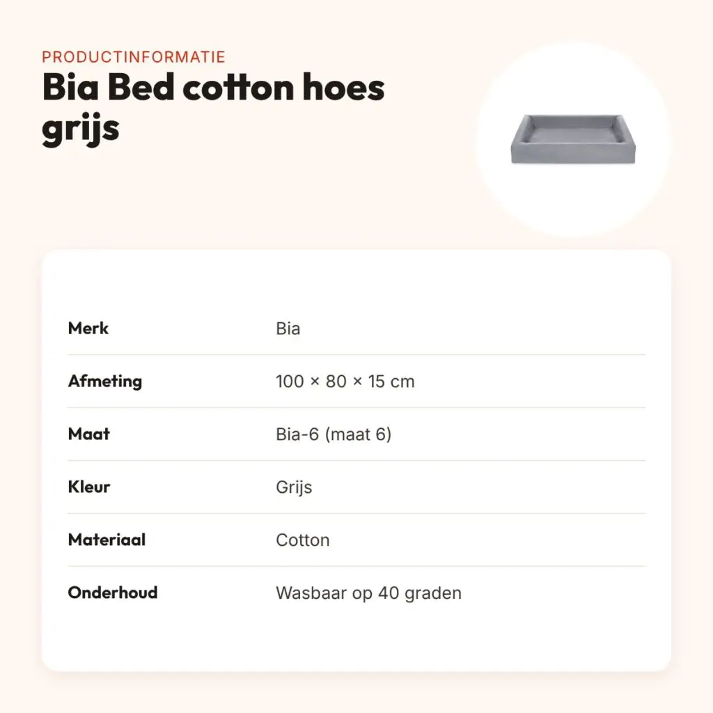 Bia Bed cotton hoes hondenmand grijs 100 x 80 x 15 cm – maat 6 – productinformatie