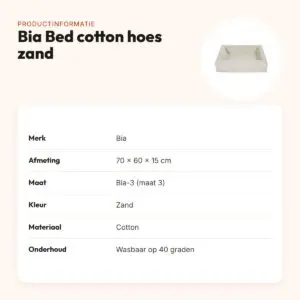 Bia Bed cotton hoes hondenmand zand 70 x 60 x 15 cm – maat 3 – productinformatie