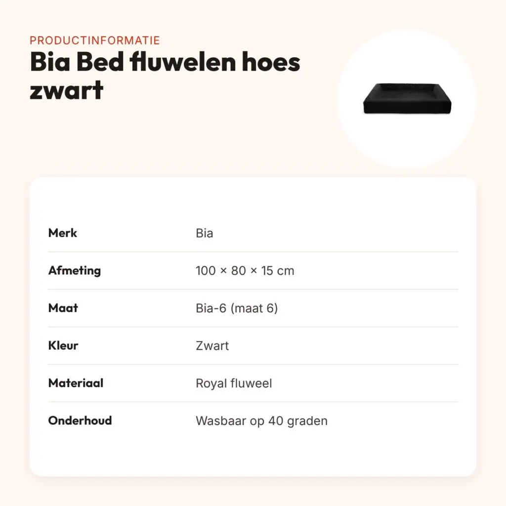 Bia Bed fluwelen hoes hondenmand zwart 100 x 80 x 15 cm – maat 6 – productinformatie