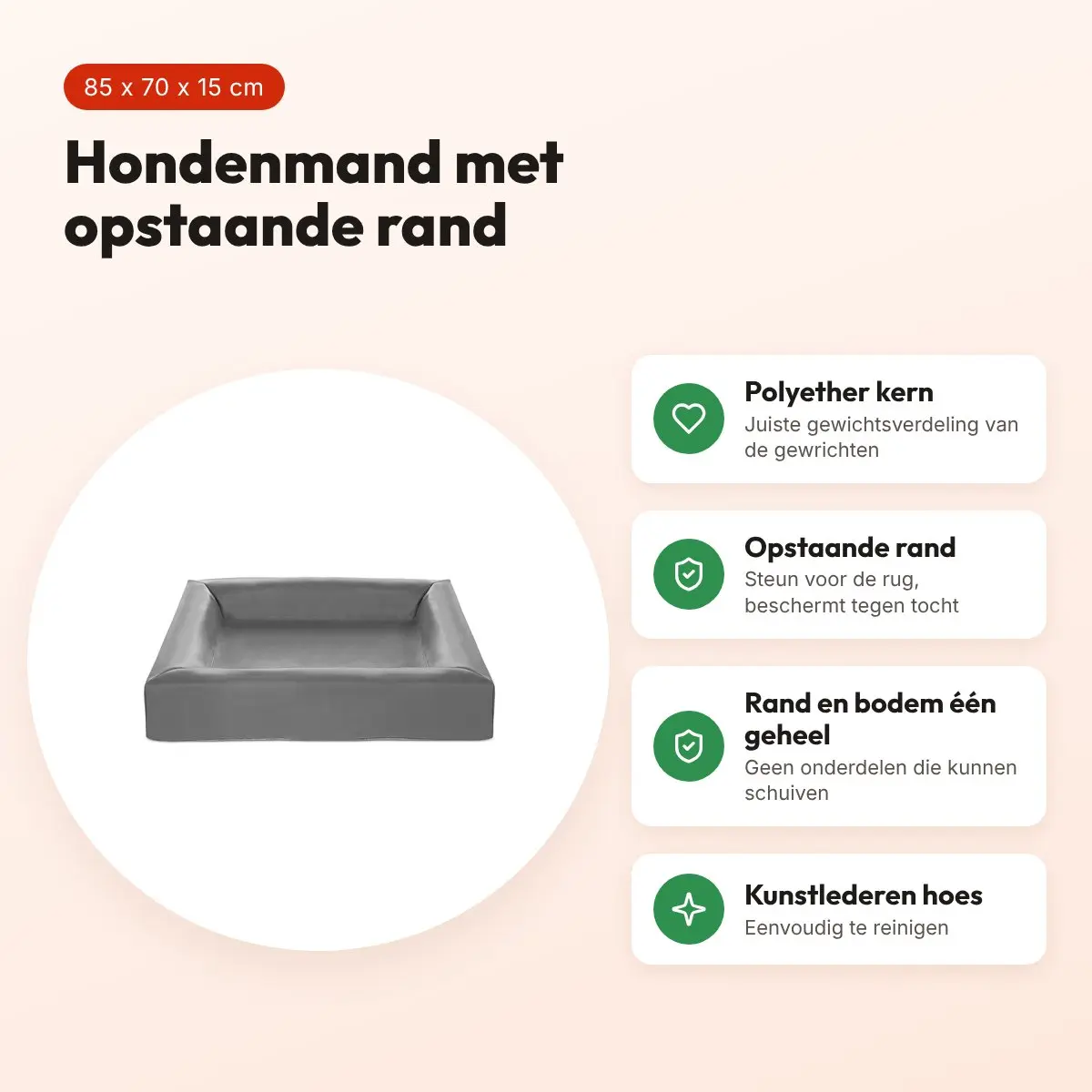 Bia Bed hondenmand grijs 85 x 70 x 15 cm – opstaande rand, maat 4 – voordelen