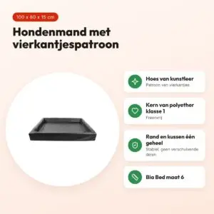 Bia Bed hondenmand Square zwart 100 x 80 x 15 cm – kunstleer, maat 6 – voordelen