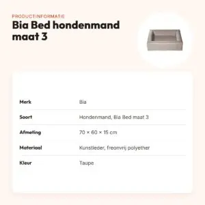 Bia Bed hondenmand taupe maat 3 (Bia-3) 70 x 60 x 15 cm – opstaande rand – productinformatie