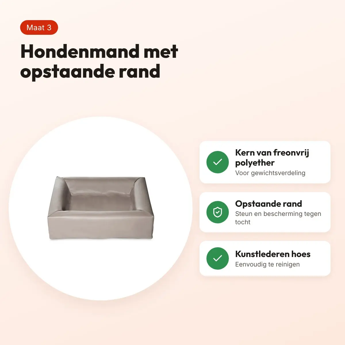Bia Bed hondenmand taupe maat 3 (Bia-3) 70 x 60 x 15 cm – opstaande rand – voordelen