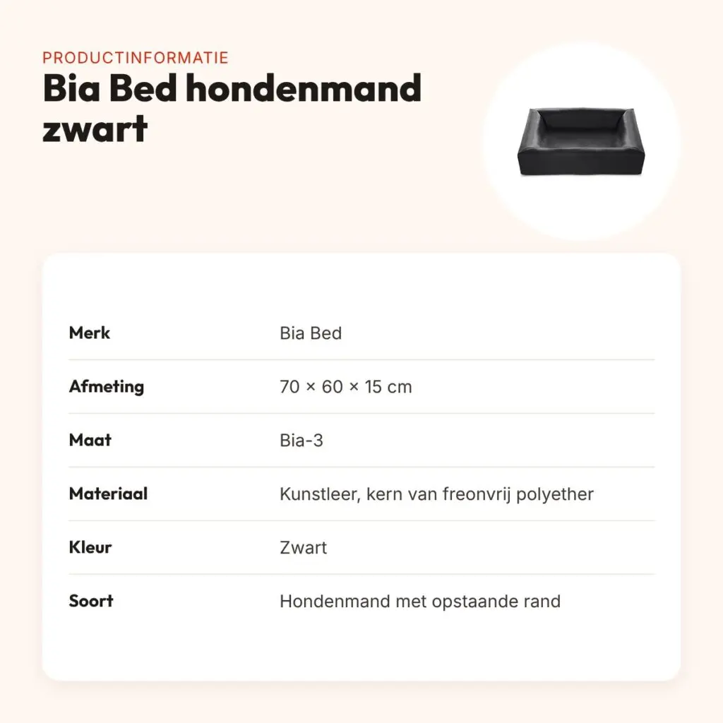 Bia Bed hondenmand zwart 70 x 60 x 15 cm – opstaande rand, maat 3 – productinformatie