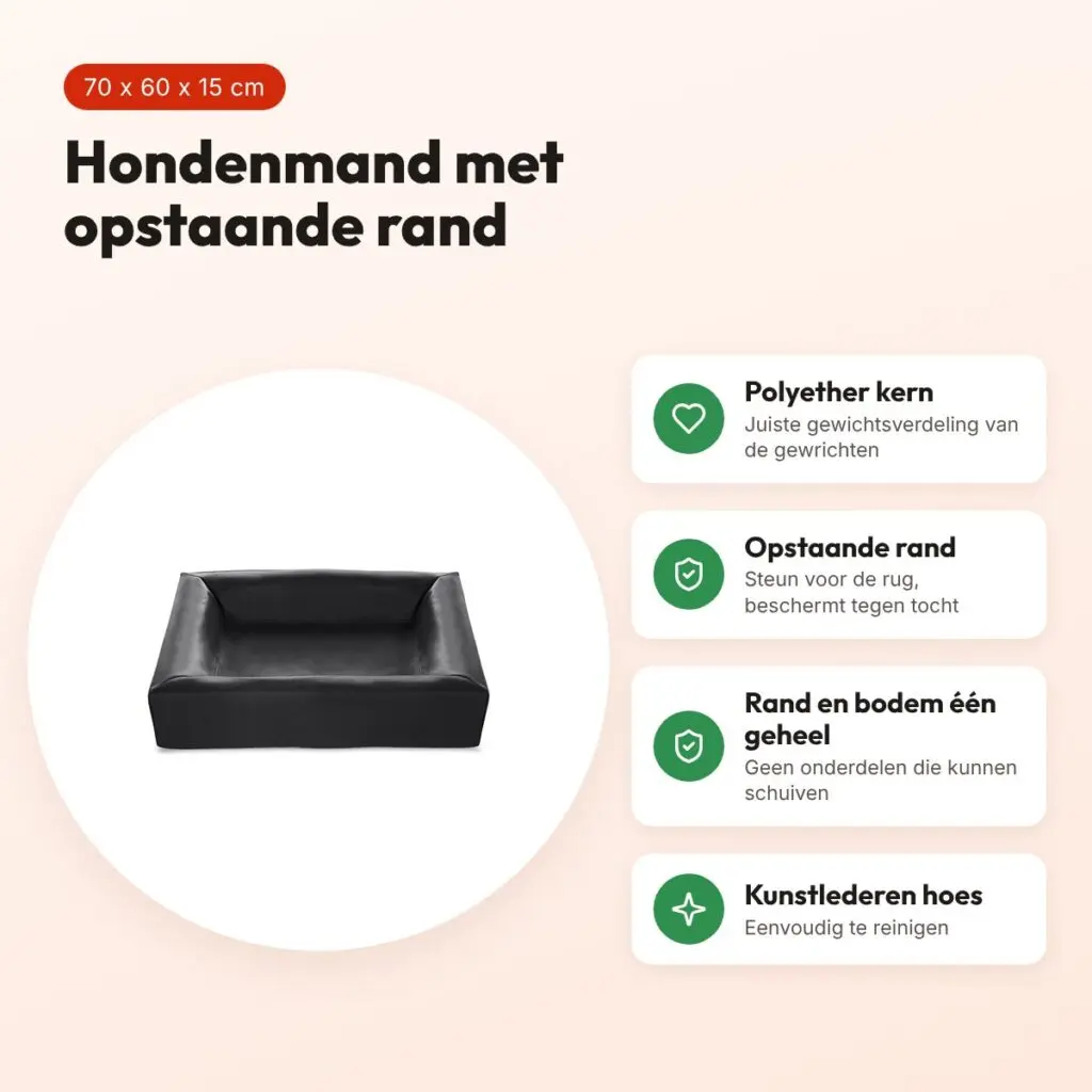 Bia Bed hondenmand zwart 70 x 60 x 15 cm – opstaande rand, maat 3 – voordelen
