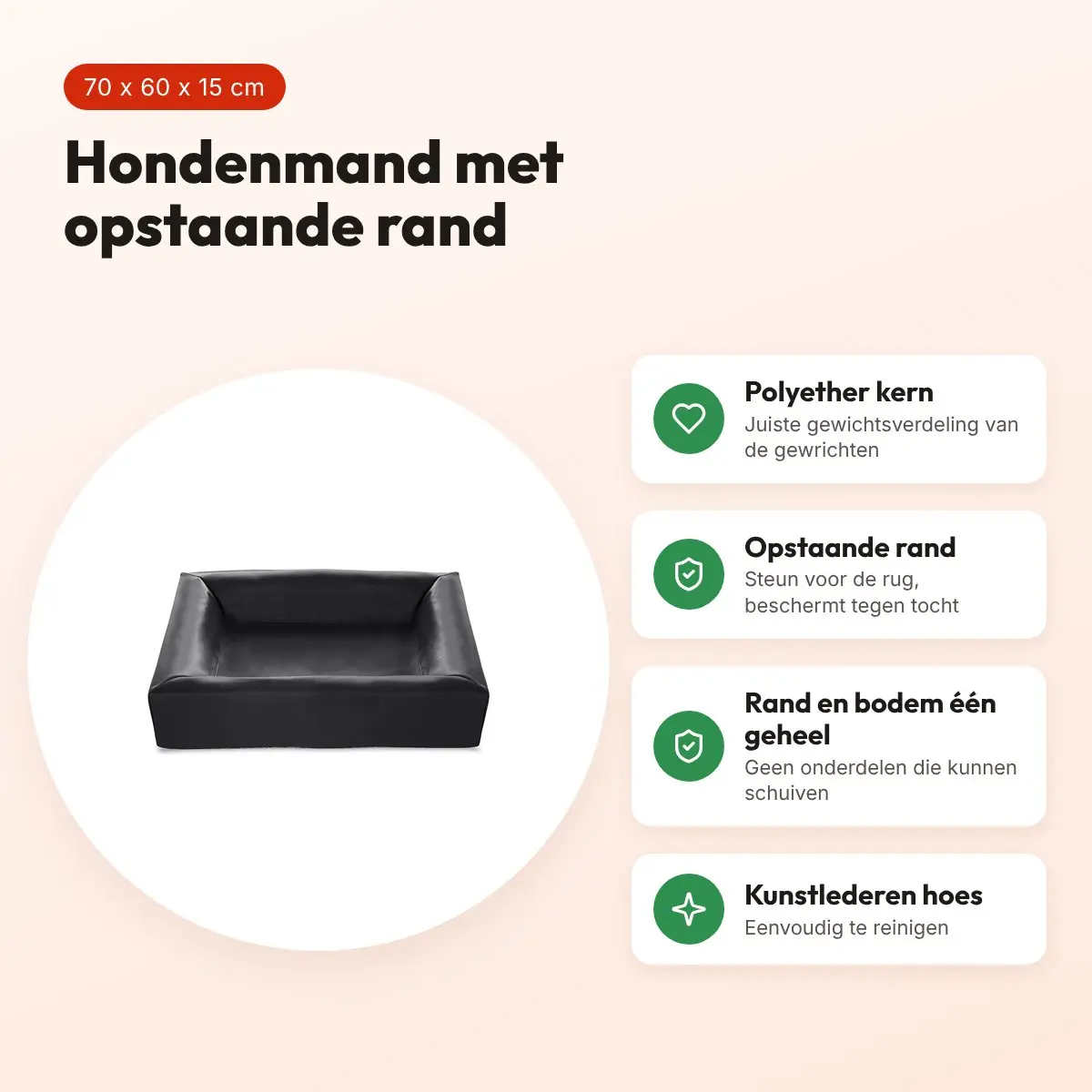 Bia Bed hondenmand zwart 70 x 60 x 15 cm – opstaande rand, maat 3 – voordelen