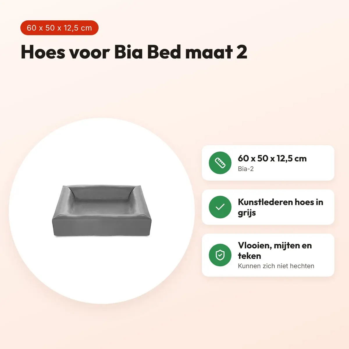 Bia Bed kunstleren hoes hondenmand grijs 60 x 50 x 12,5 cm – maat 2 – voordelen