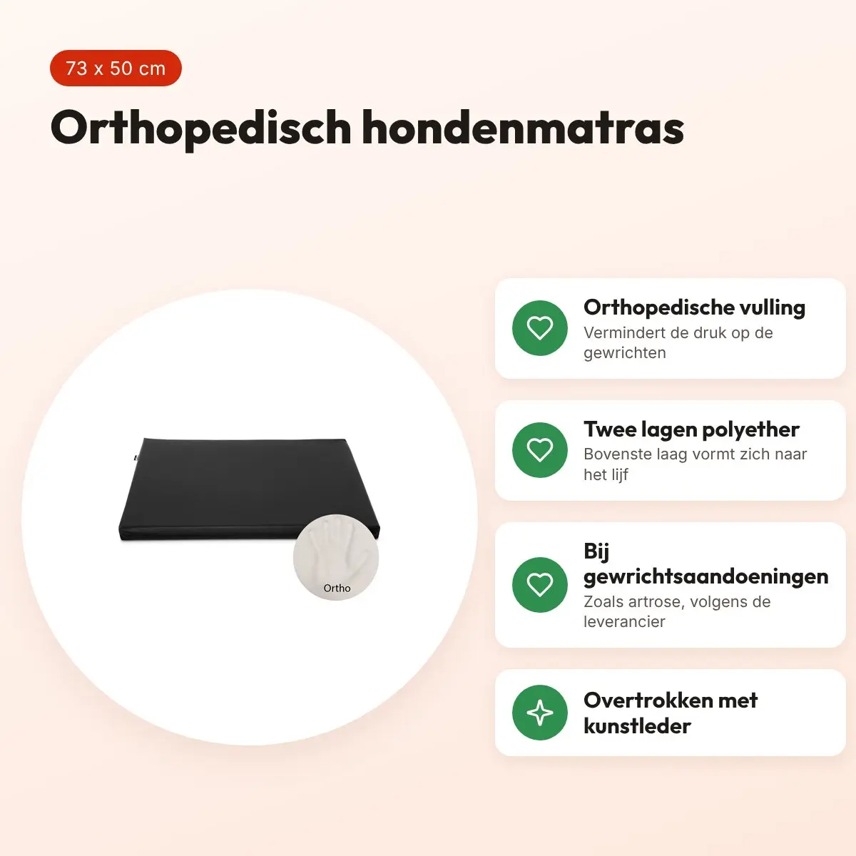 Bia Bed orthopedisch hondenmatras zwart 73 x 50 cm – drukverlagend – voordelen