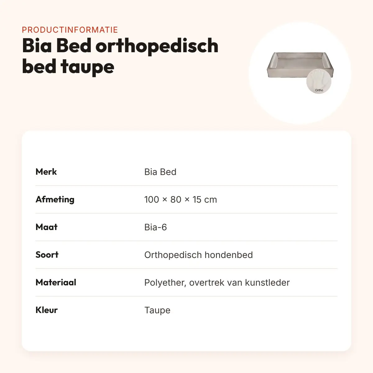 Bia Bed orthopedische hondenmand taupe 100 x 80 x 15 cm – maat 6 – productinformatie