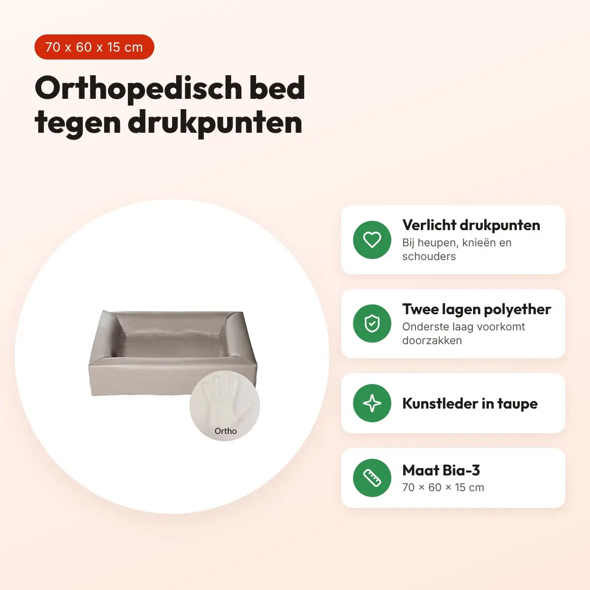 Bia Bed orthopedische hondenmand taupe Bia-3 70 x 60 x 15 cm – kunstleder – voordelen