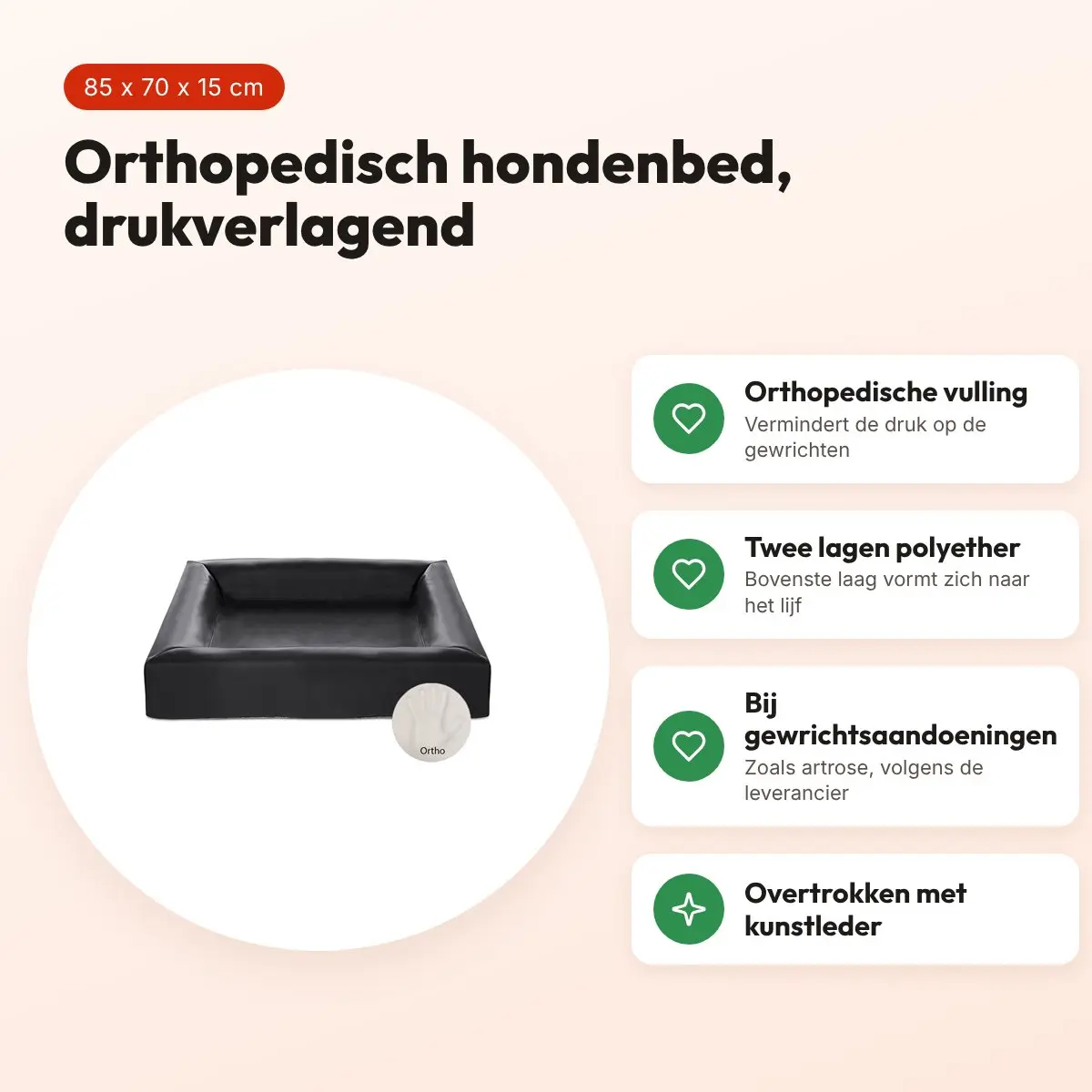 Bia Bed orthopedische hondenmand zwart 85 x 70 x 15 cm – maat 4 – voordelen