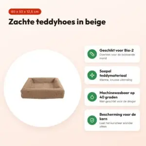 Bia Bed premium hoes teddy beige 60 x 50 x 12,5 cm – maat 2 – voordelen