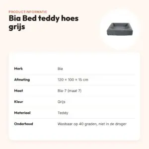 Bia Bed premium hoes teddy grijs 120 x 100 x 15 cm – maat 7 – productinformatie